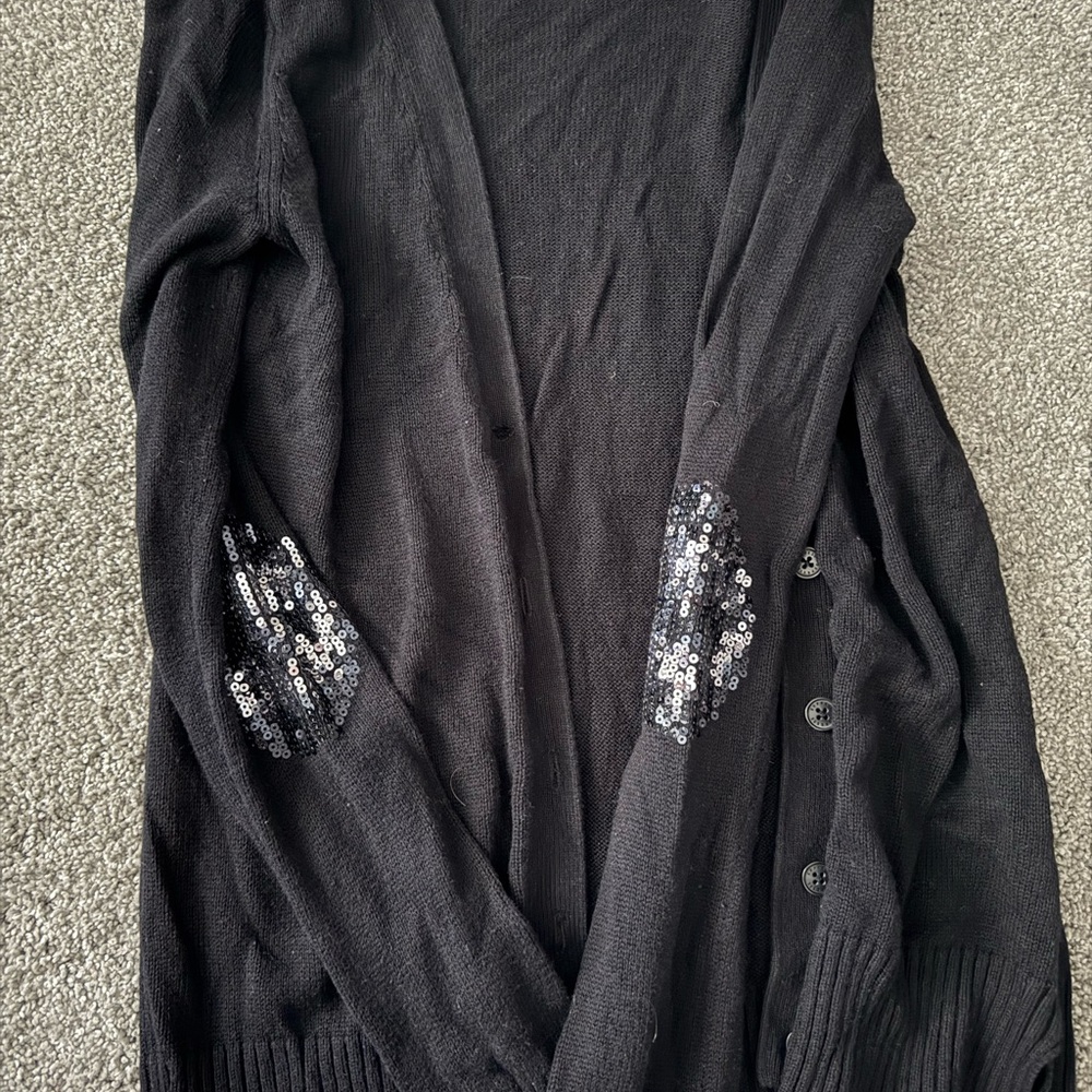 Express Black Cardigan with Sequin Elbow Patches